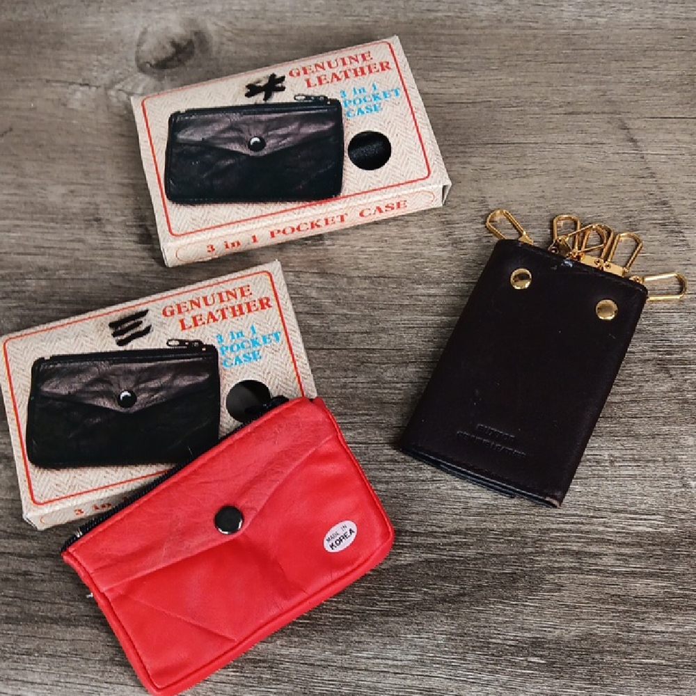 Buxton Brown Key Pocket Case Genuine Leather/ 3 In 1 Vintage Red Black Cases